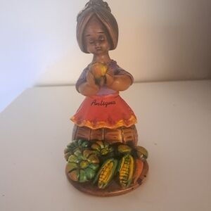 Rare  Vtg. Antigua / Carribean  Terracotta Figurine W / Fruit & Vegetables